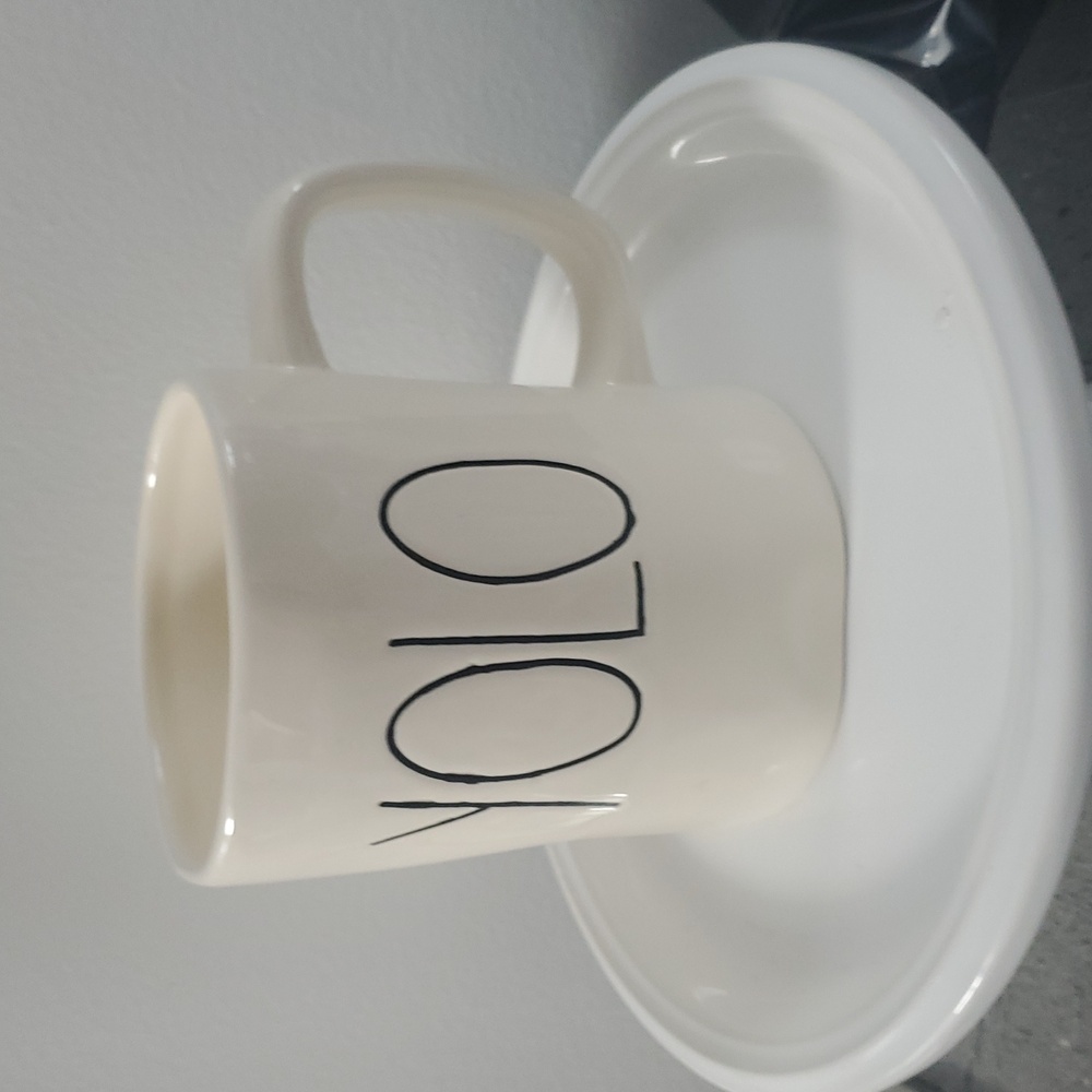 Rae Dunn "M" stamp "YOLO" Mug